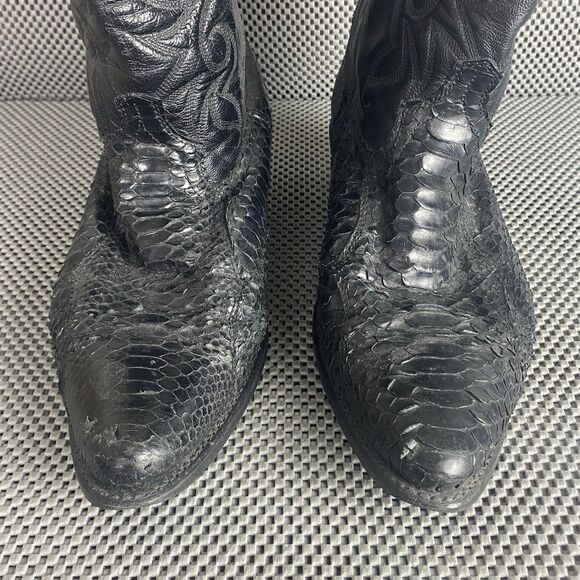 Acme Cowboy Boots Mens 11 D Black Block Heel Embroidered Western Pull On Boots - Picture 8 of 16